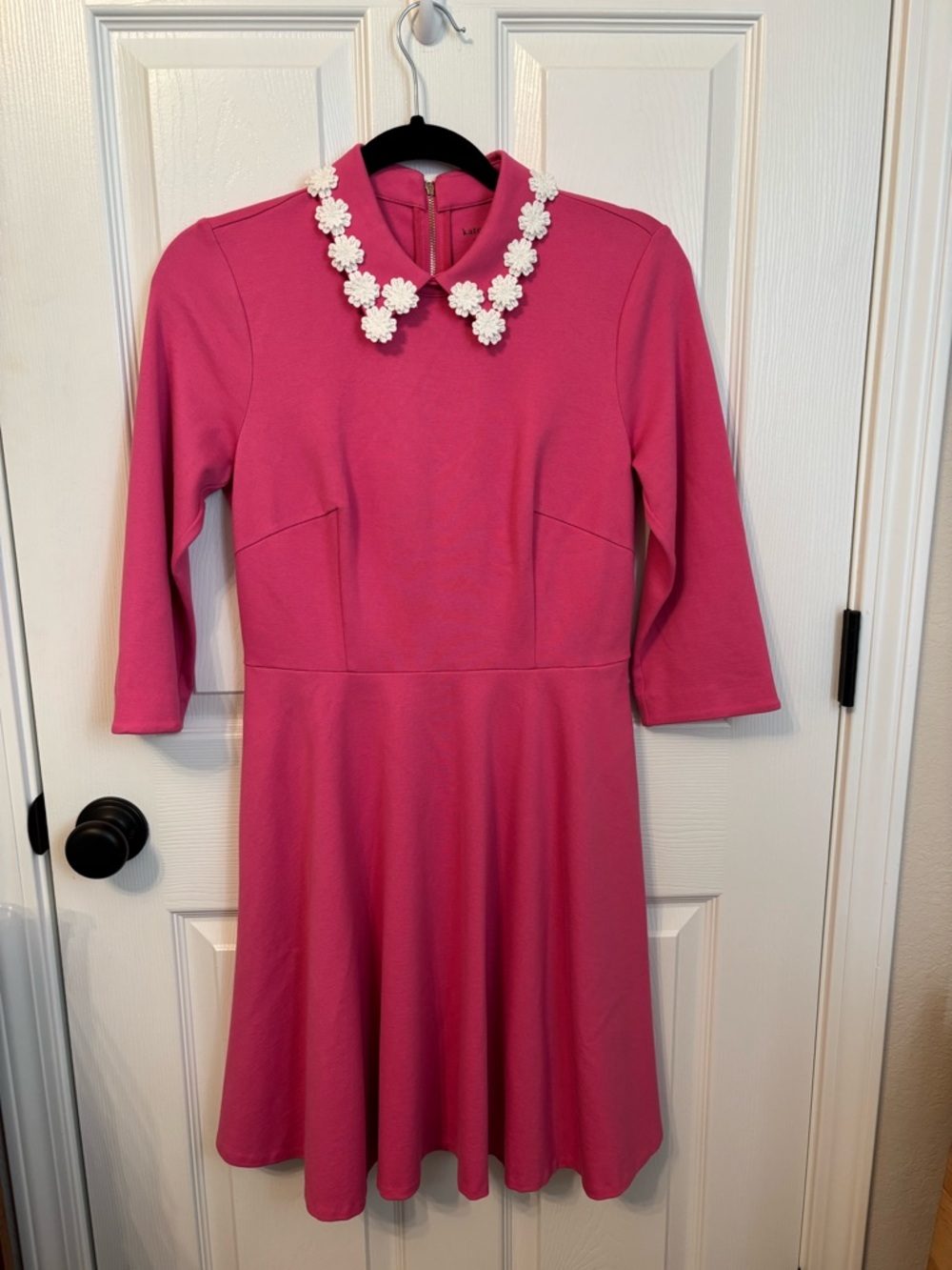 Kate Spade Pink Fit & Flare Dress Floral Collar NWT Small 3/4 Sleeve Mini
